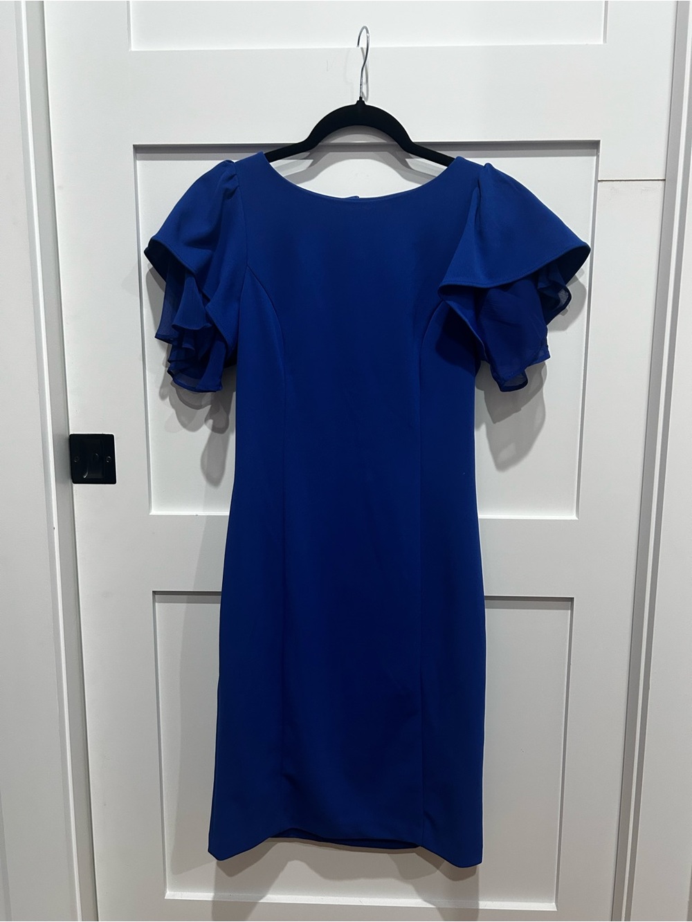 DKNY Cobalt Blue Midi Dress with Ruffle Sleeves